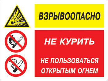 Кз 58 взрывоопасно - не курить и не пользоваться открытым огнем. (пластик, 600х400 мм) - Знаки безопасности - Комбинированные знаки безопасности - . Магазин Znakstend.ru