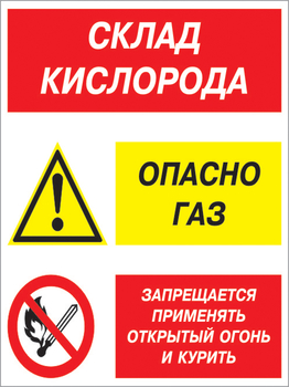 Кз 14 склад кислорода. опасно газ - запрещается применять открытый огонь и курить. (пластик, 400х600 мм) - Знаки безопасности - Комбинированные знаки безопасности - . Магазин Znakstend.ru